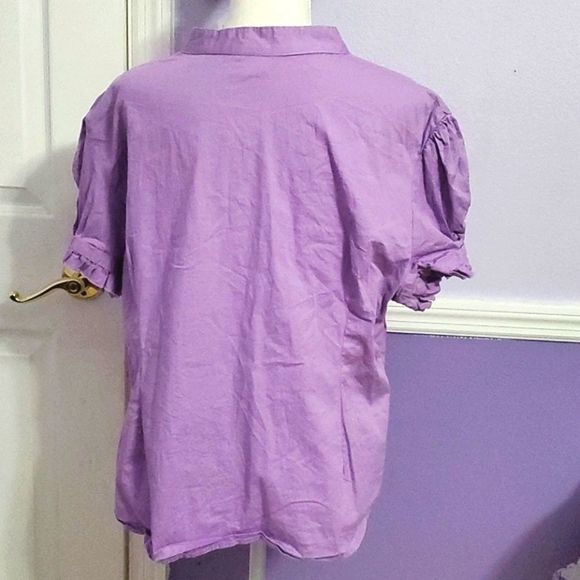 Vintage Retro Lavander Ruffled Neck Button Down Top - Picture 6 of 9